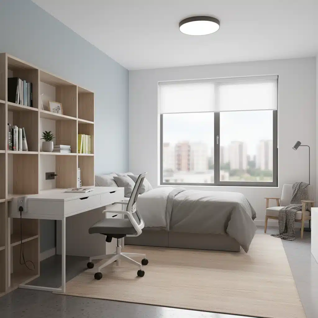 Intérieur d'une chambre en résidence étudiante moderne, illustrant les solutions de logement pour étudiants.