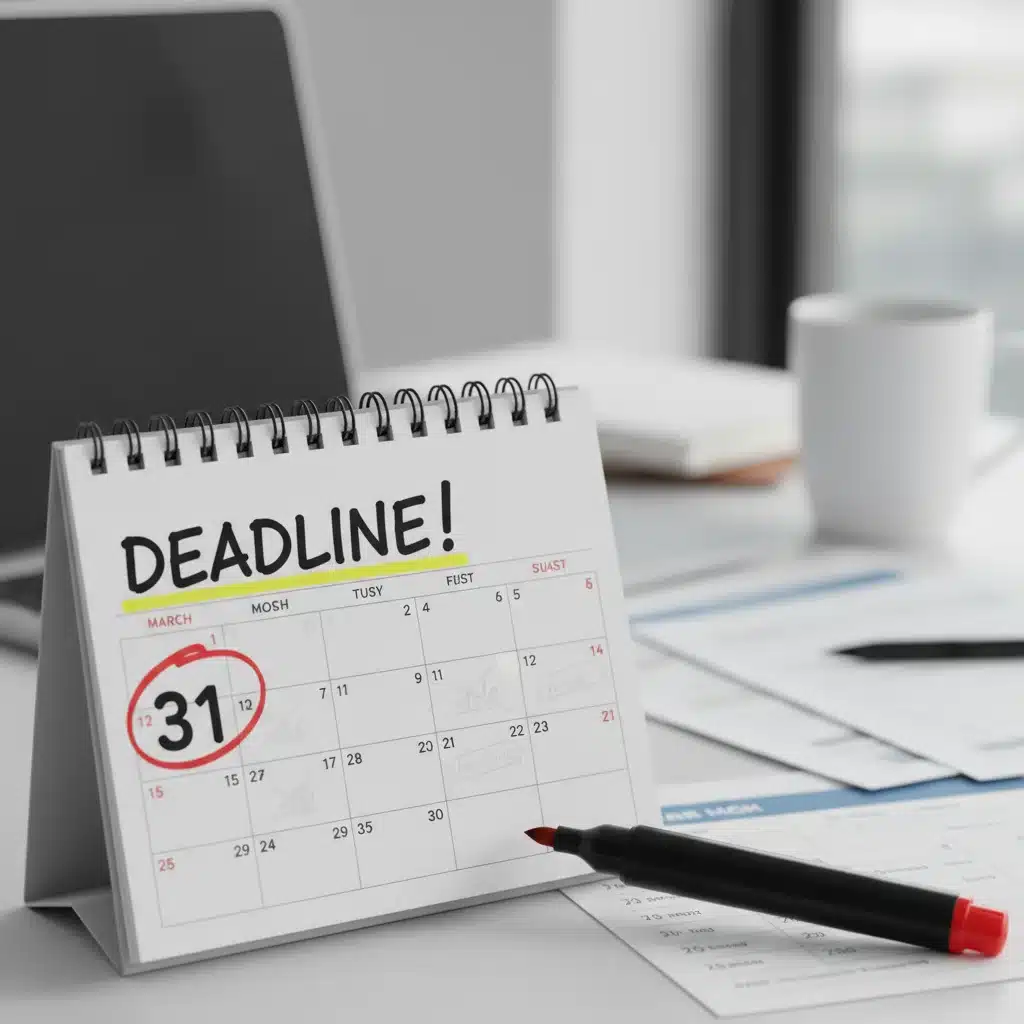 Un calendrier mettant en évidence la date du 31 mars, rappelant la date limite cruciale pour le chèque énergie.
