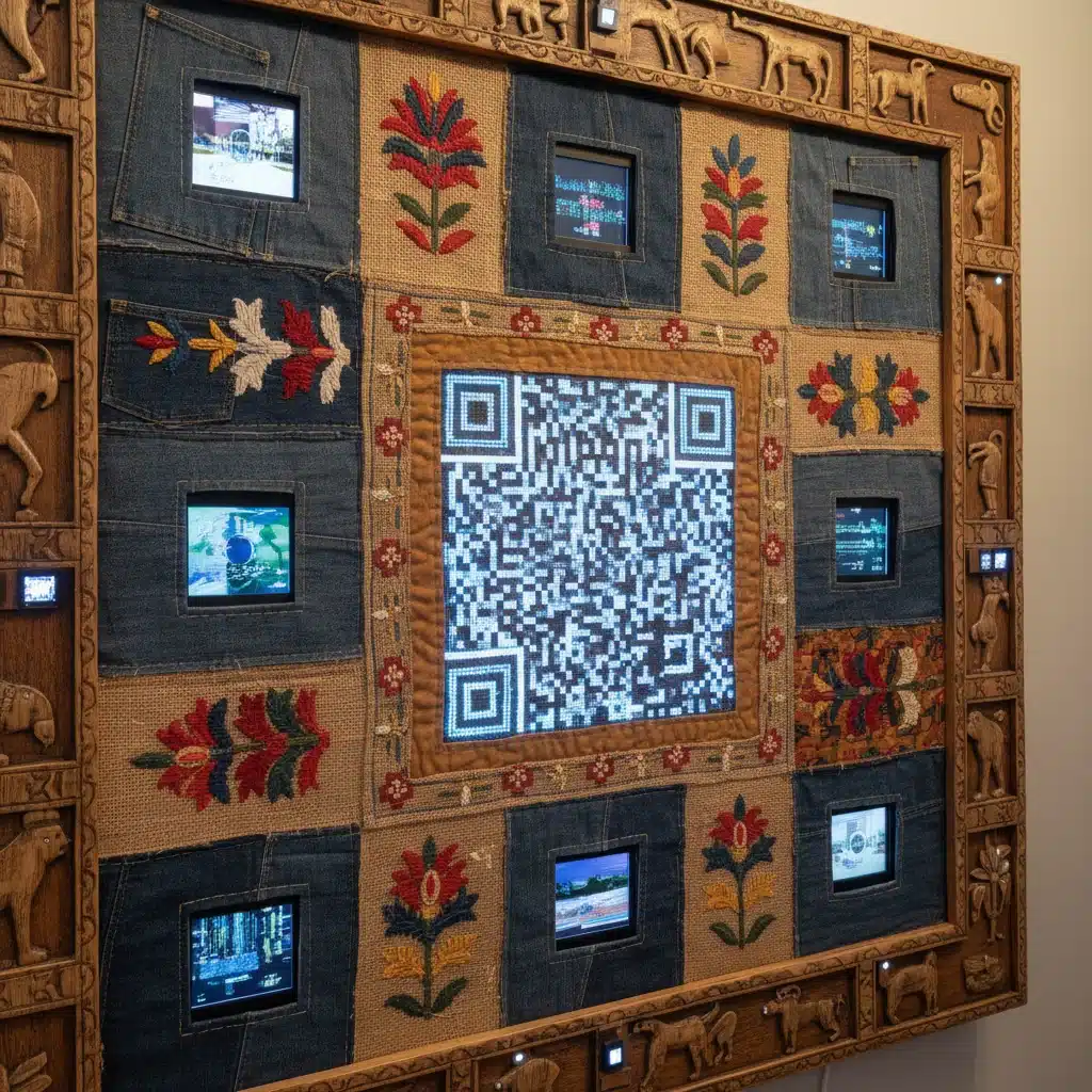 Contemporary folk art piece blending traditional craft with digital technology