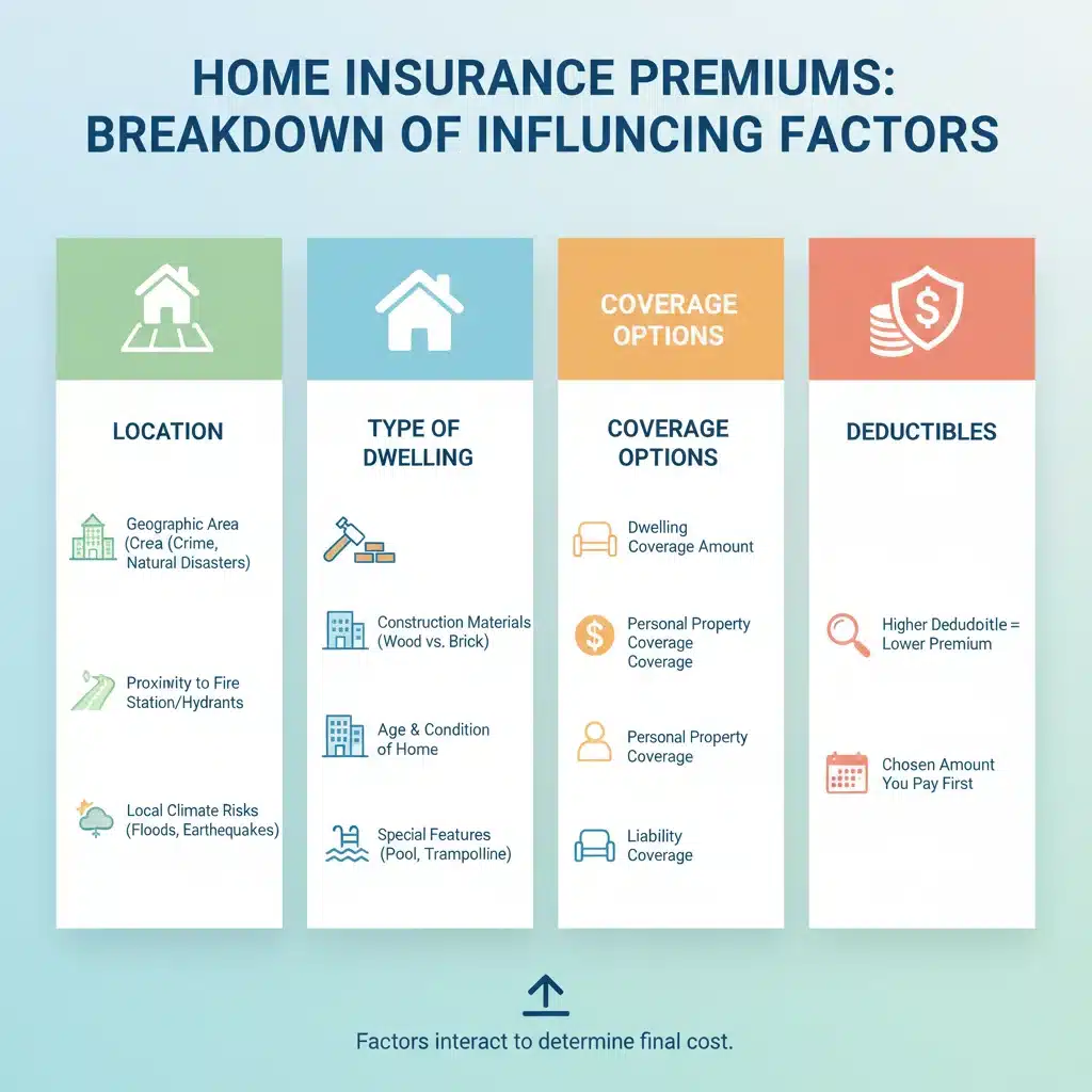 Infographie expliquant les facteurs influençant le prix de l'assurance habitation.