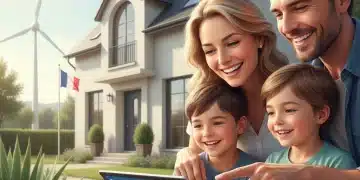Réduire Factures Énergie France 2026 : Aides Nationales et Conseils Famille souriante devant une maison moderne, symbolisant les économies d'énergie et les aides nationales en France.