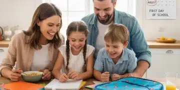 ARS 2026 : Plafonds de revenus et dates de versement - Guide Complet Famille souriante préparant la rentrée scolaire 2026 avec des fournitures