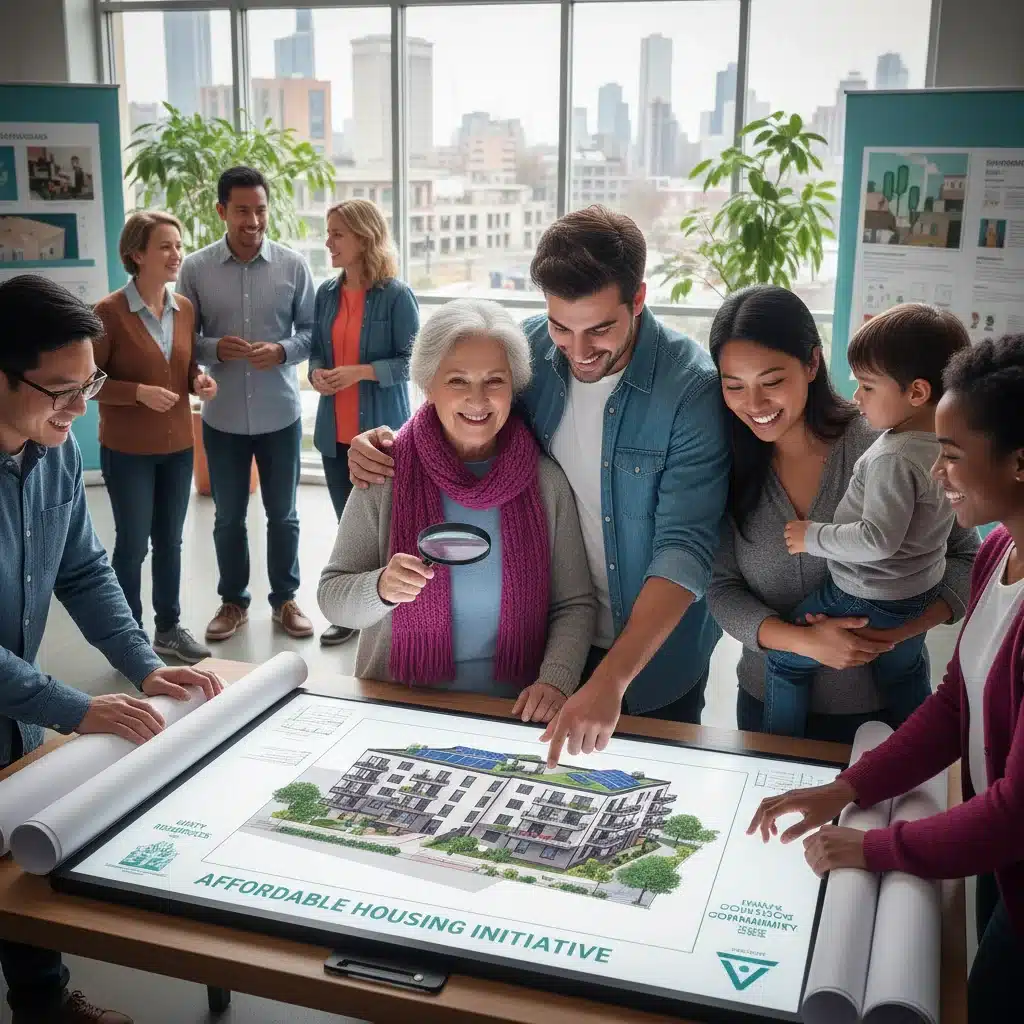 Familles et individus consultant des plans de logements abordables