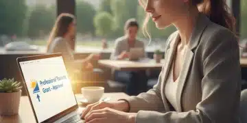 Jeune femme demandeuse d'emploi étudiant un document sur le financement de la formation professionnelle, symbolisant l'aide directe de 1 500€.