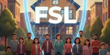 FSL et Prévention Expulsion: Un Bouclier Contre la Précarité Logement Illustration du Fonds de Solidarité Logement (FSL) protégeant des familles contre l'expulsion.