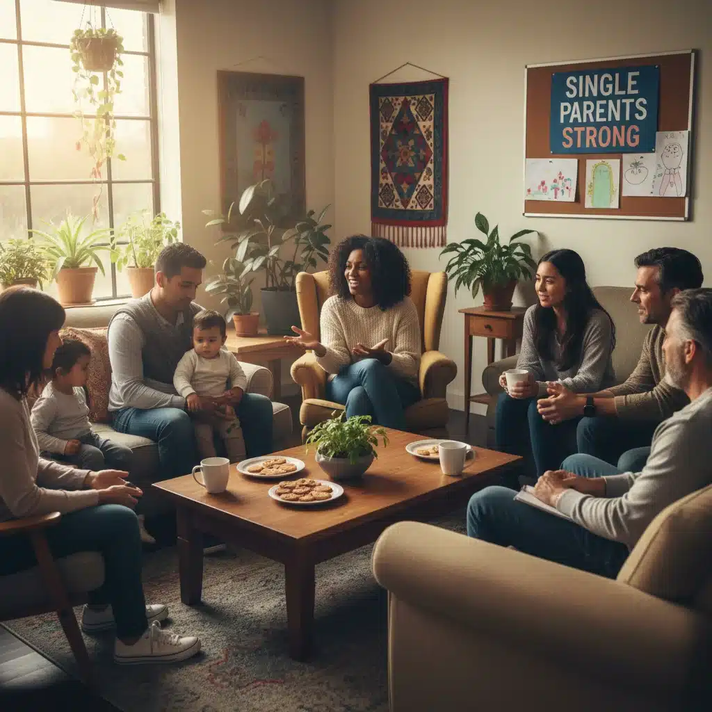 Groupe de soutien pour parents isolés, échangeant et trouvant du réconfort mutuel.