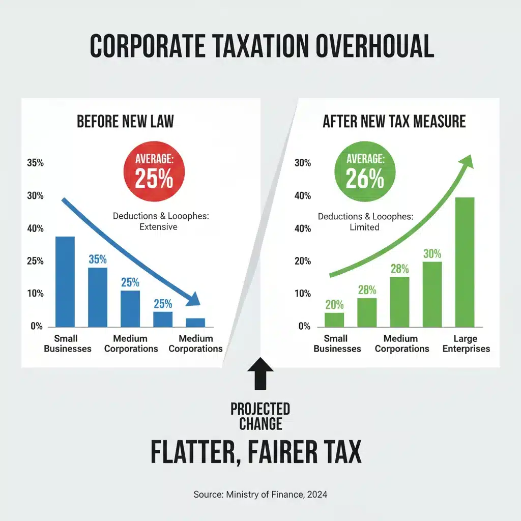 Infographie comparant l'impôt sur les sociétés avant et après la Loi de Finances 2026