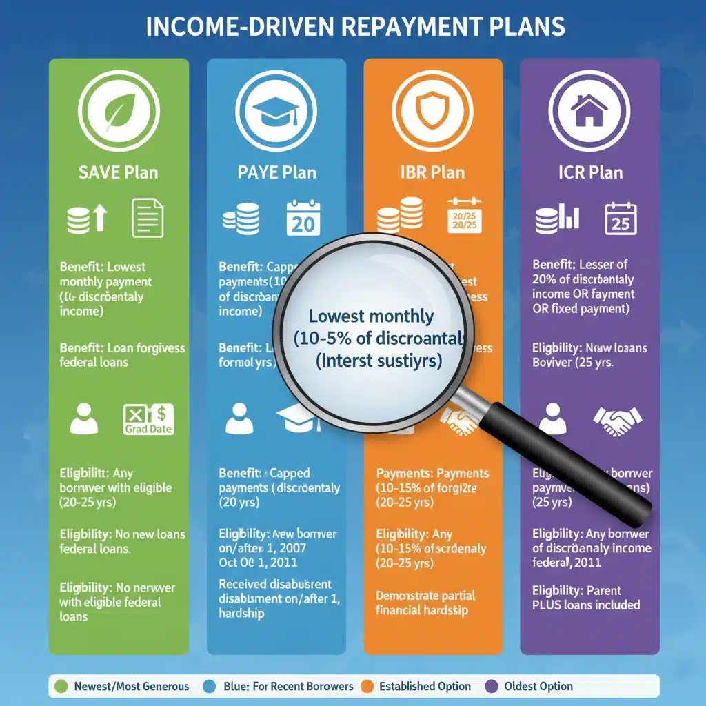 Infographic comparing various income-driven repayment plans for student loans.