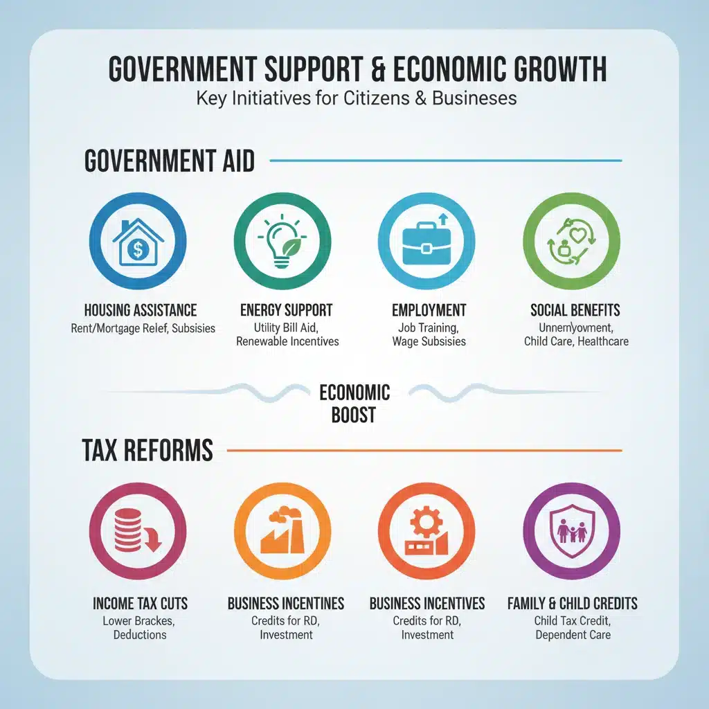 Infographie des aides gouvernementales et réformes fiscales