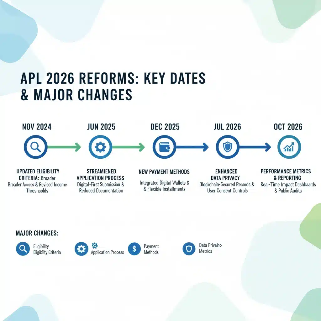 Infographie illustrant les étapes clés et les cinq changements majeurs de la réforme des APL 2026.