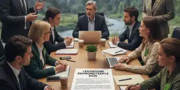 Illustration de l'influence des lobbys industriels sur la législation environnementale de 2026, montrant des discussions complexes.