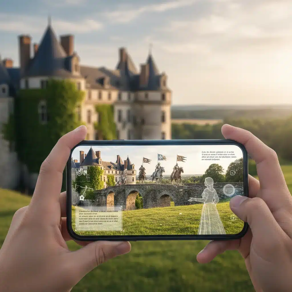 Personne utilisant une application de réalité augmentée sur smartphone pour revivre l'histoire sur un site commémoratif français.