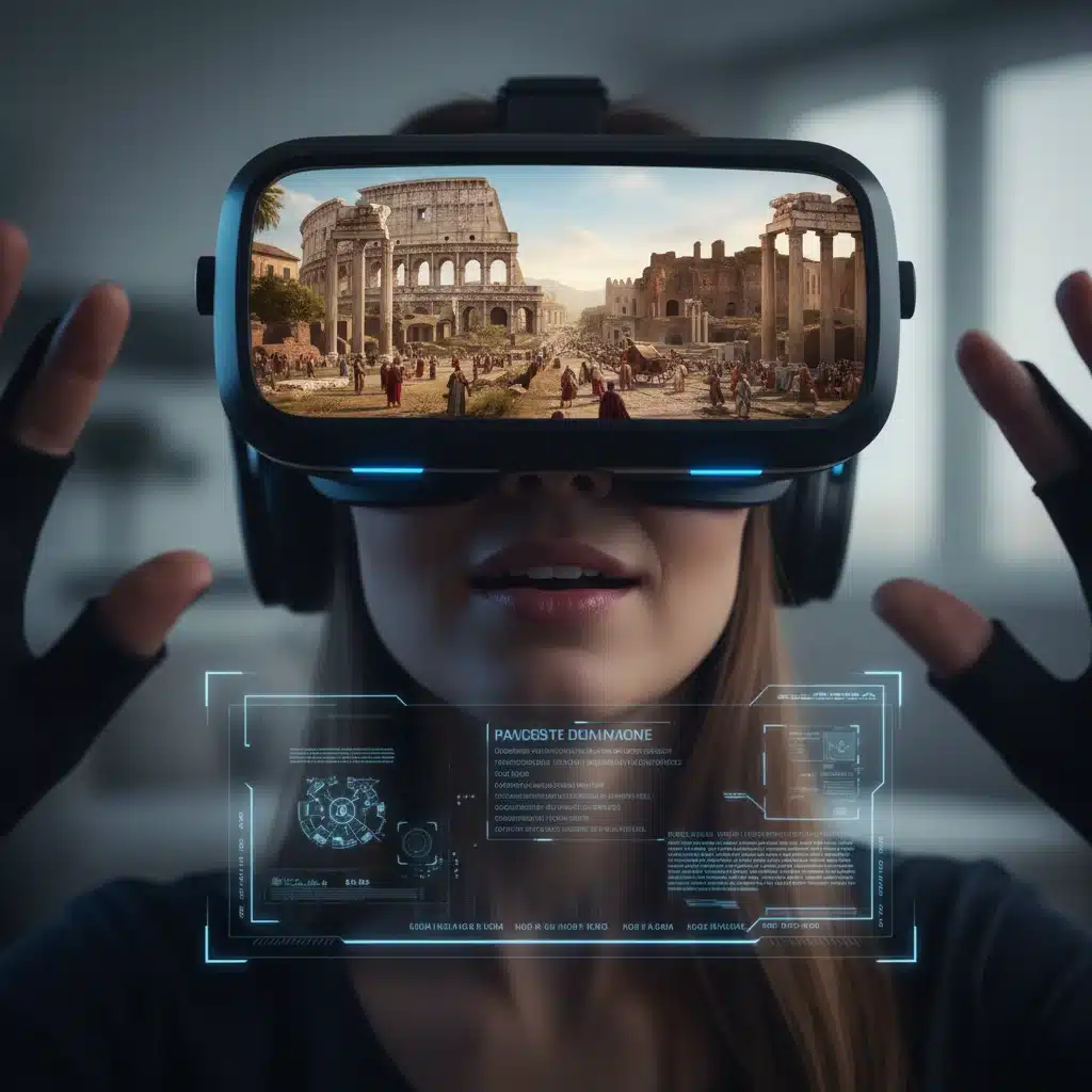 Personne portant un casque de réalité virtuelle, plongée dans une reconstitution historique immersive, illustrant le storytelling numérique.