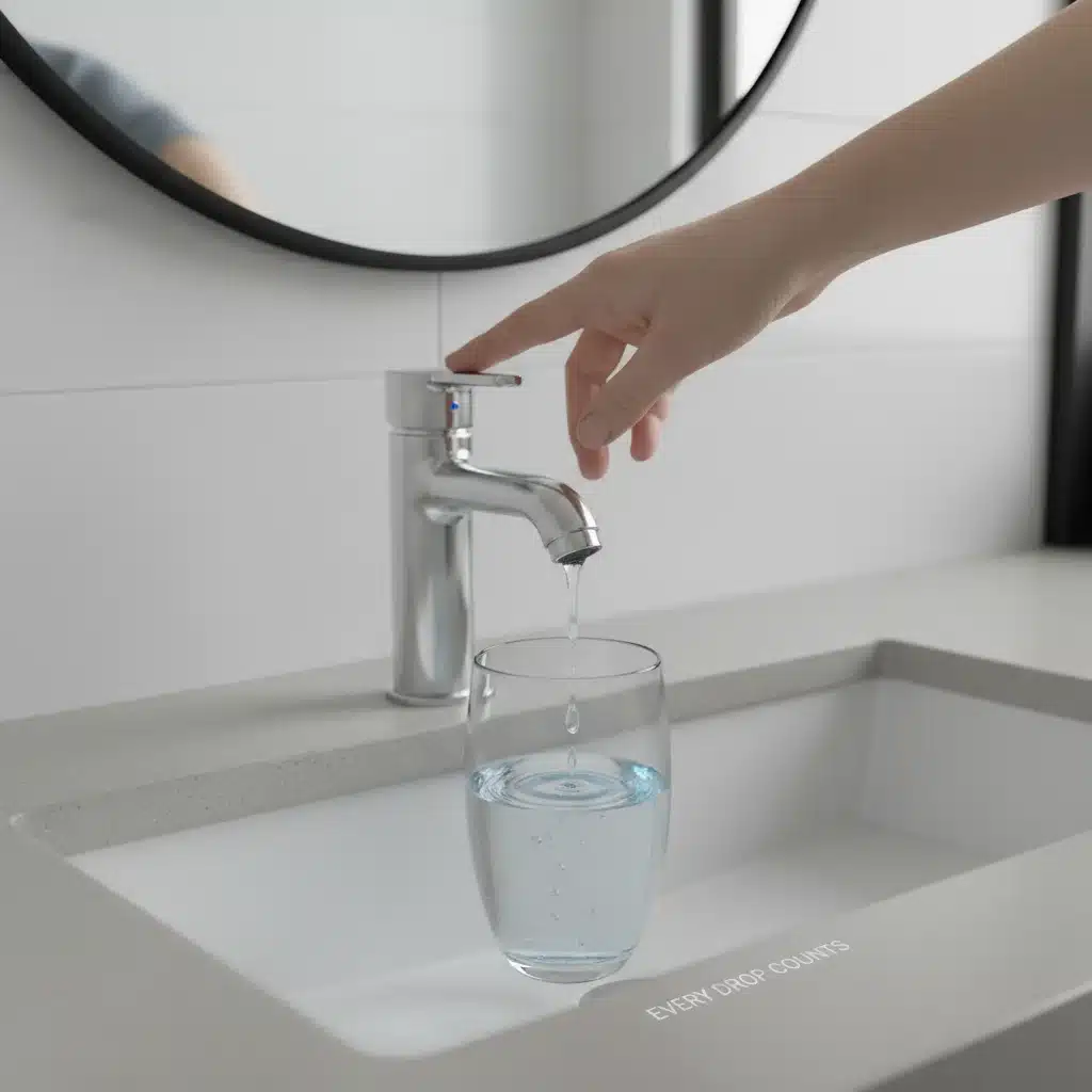 Main fermant un robinet qui goutte, symbolisant la fin du gaspillage d'eau.