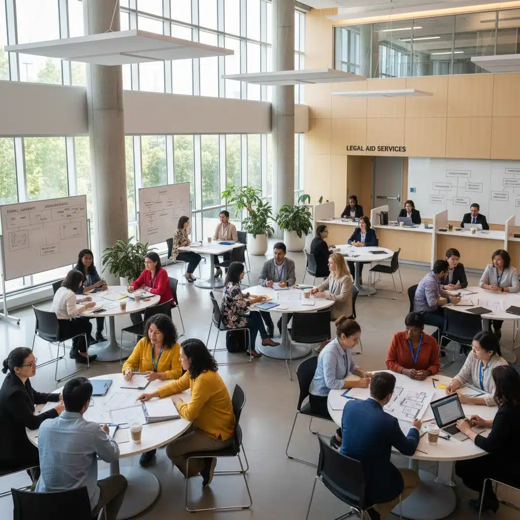 Groupe de personnes discutant de leurs droits locatifs et de l'aide juridique disponible.