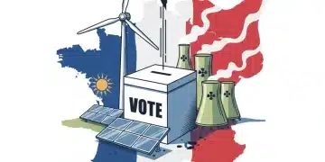 Urne électorale et symboles énergétiques français, représentant l'enjeu des élections de 2027 pour l'énergie.