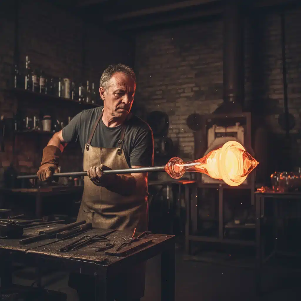 Maître verrier soufflant du verre en fusion, démontrant l'art ancestral de la verrerie.