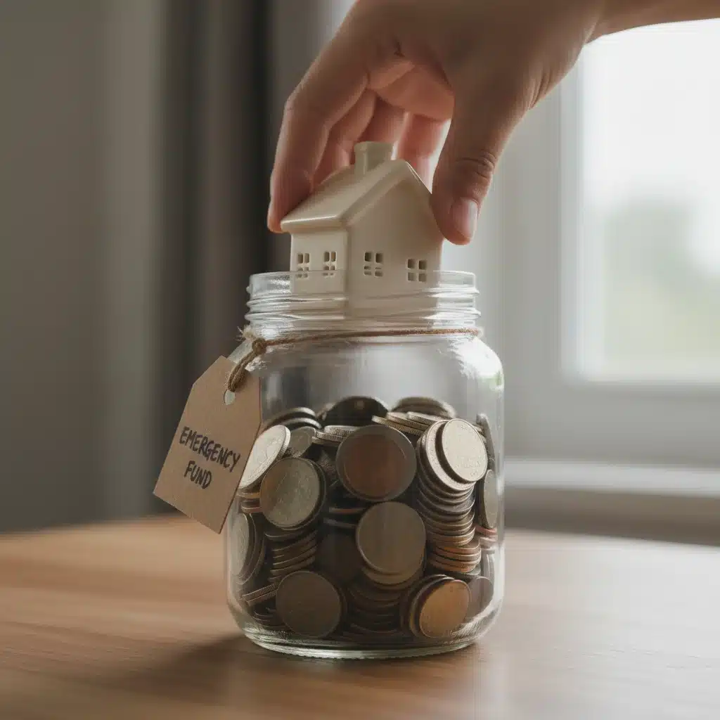 Main plaçant une petite maison dans un pot de pièces, symbolisant un fonds d'urgence.