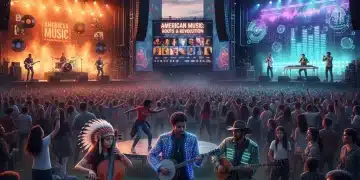 Foule énergique lors d'un festival de musique, symbolisant la diversité des genres musicaux américains en croissance.