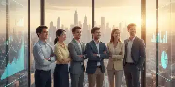Jeunes professionnels souriants et confiants planifiant leur avenir financier.