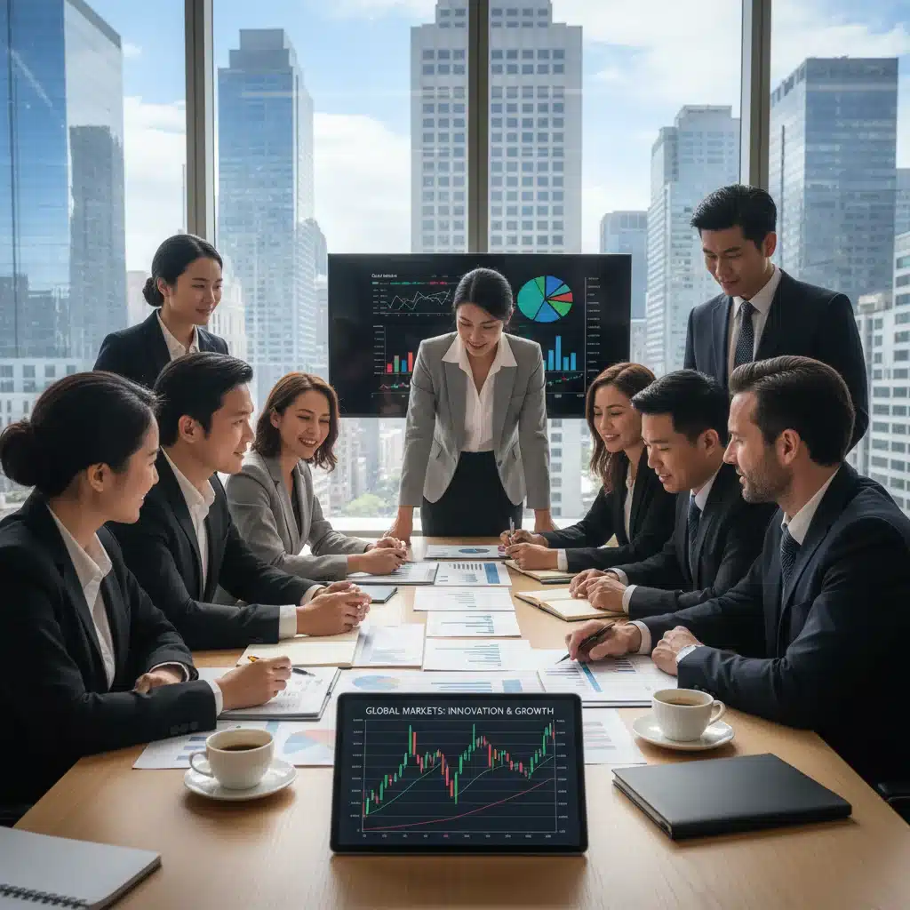Professionnels discutant des stratégies d'investissement économique