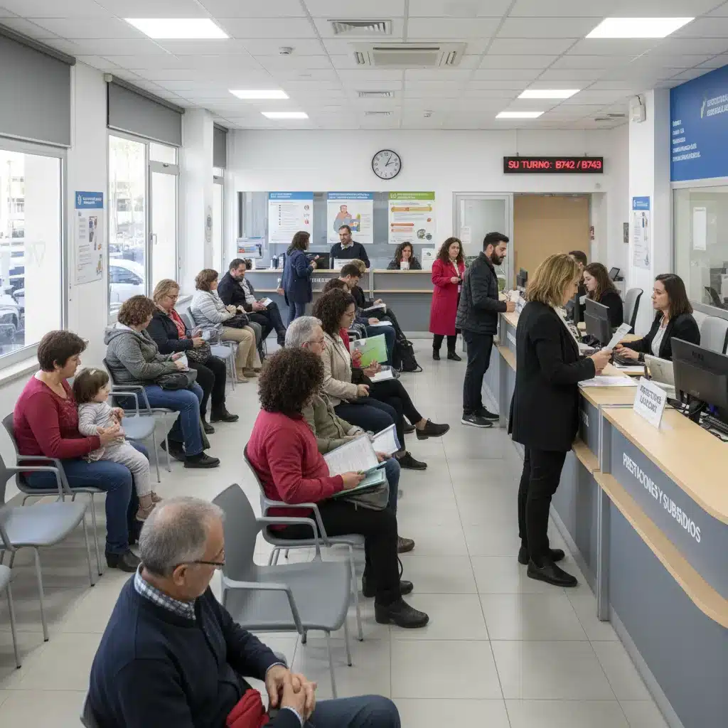 Personas recibiendo asesoramiento en oficina del SEPE
