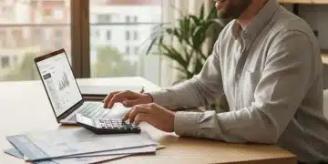 Autónomo español revisando documentos fiscales y calculando nuevas deducciones para el ejercicio 2026.