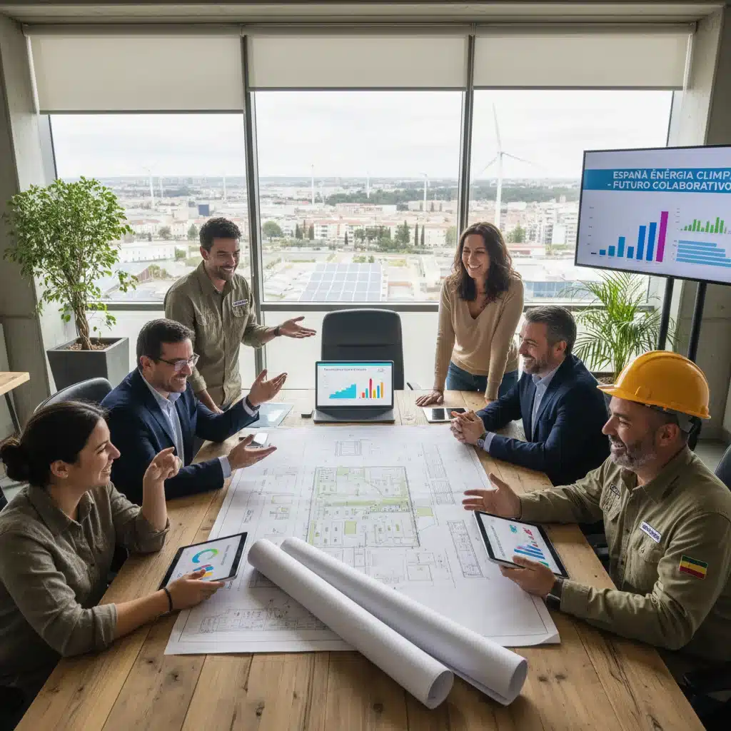 Grupo multidisciplinar de profesionales debatiendo sobre estrategias y tecnologías para impulsar la transición energética y las energías renovables en España.