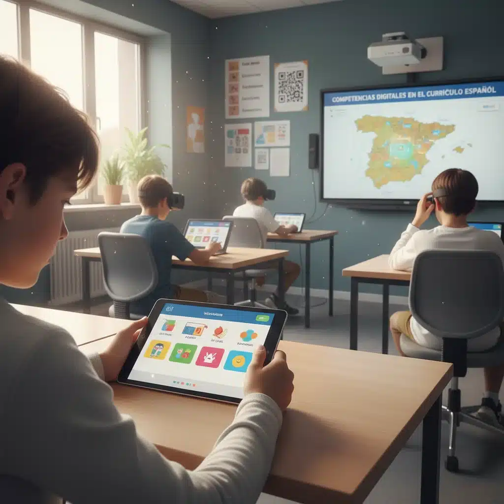 Estudiante usando tecnología en el aula, reflejando la digitalización del currículo español.