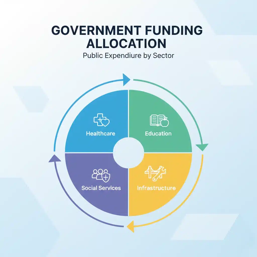Gráfico de barras mostrando la distribución del gasto público en diferentes sectores como educación, sanidad e infraestructuras.