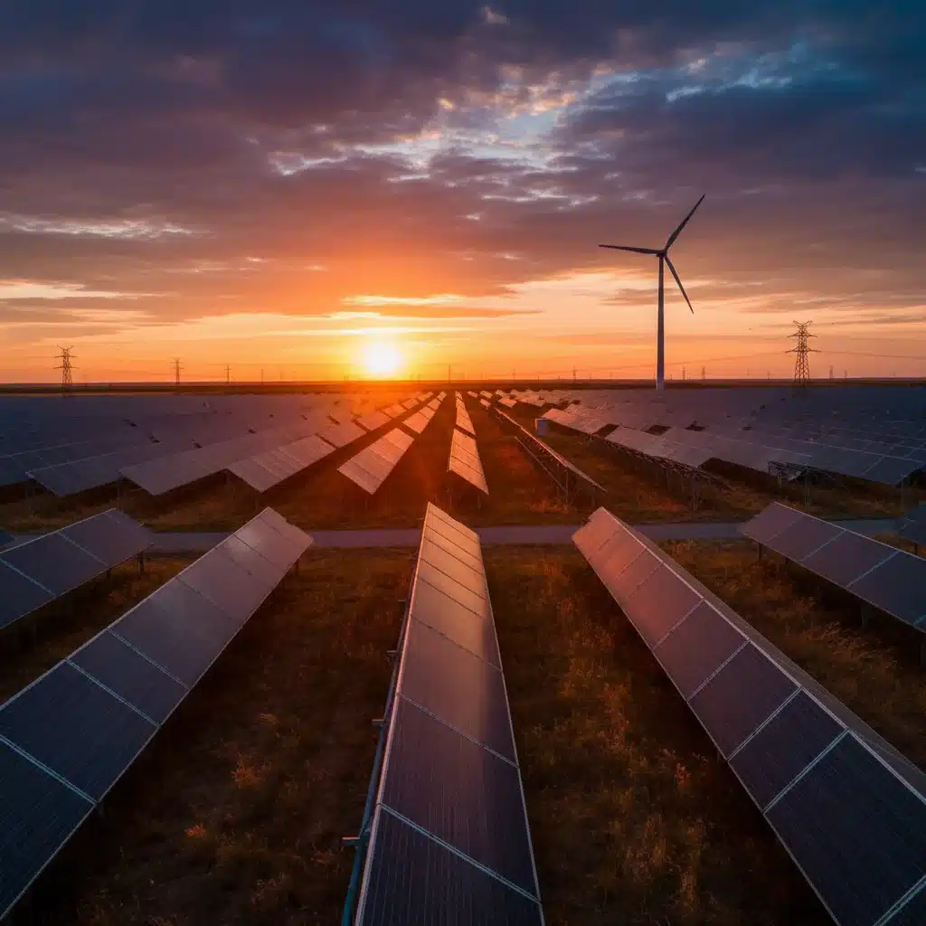 Paneles solares y turbinas eólicas en un campo español, simbolizando el auge de las energías renovables.