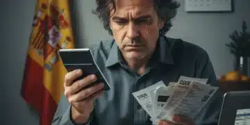 Persona estresada con facturas y calculadora, simbolizando errores financieros en España