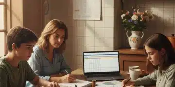 Familia española revisando documentos financieros para reducir deudas