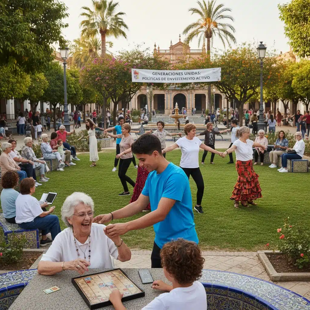 Diversas generaciones interactuando en un parque, símbolo de cohesión social