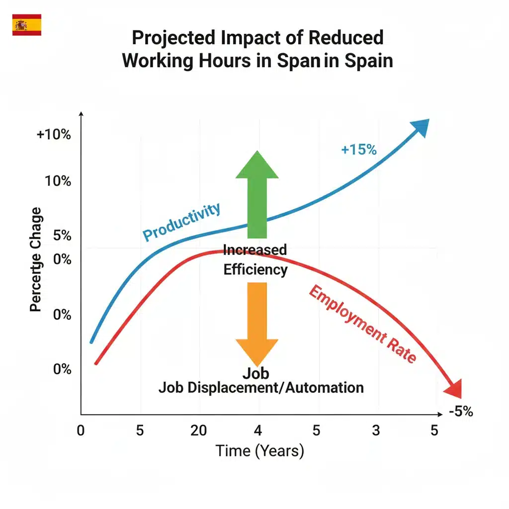 Gráfico de tendencias de productividad y empleo con la nueva jornada laboral.