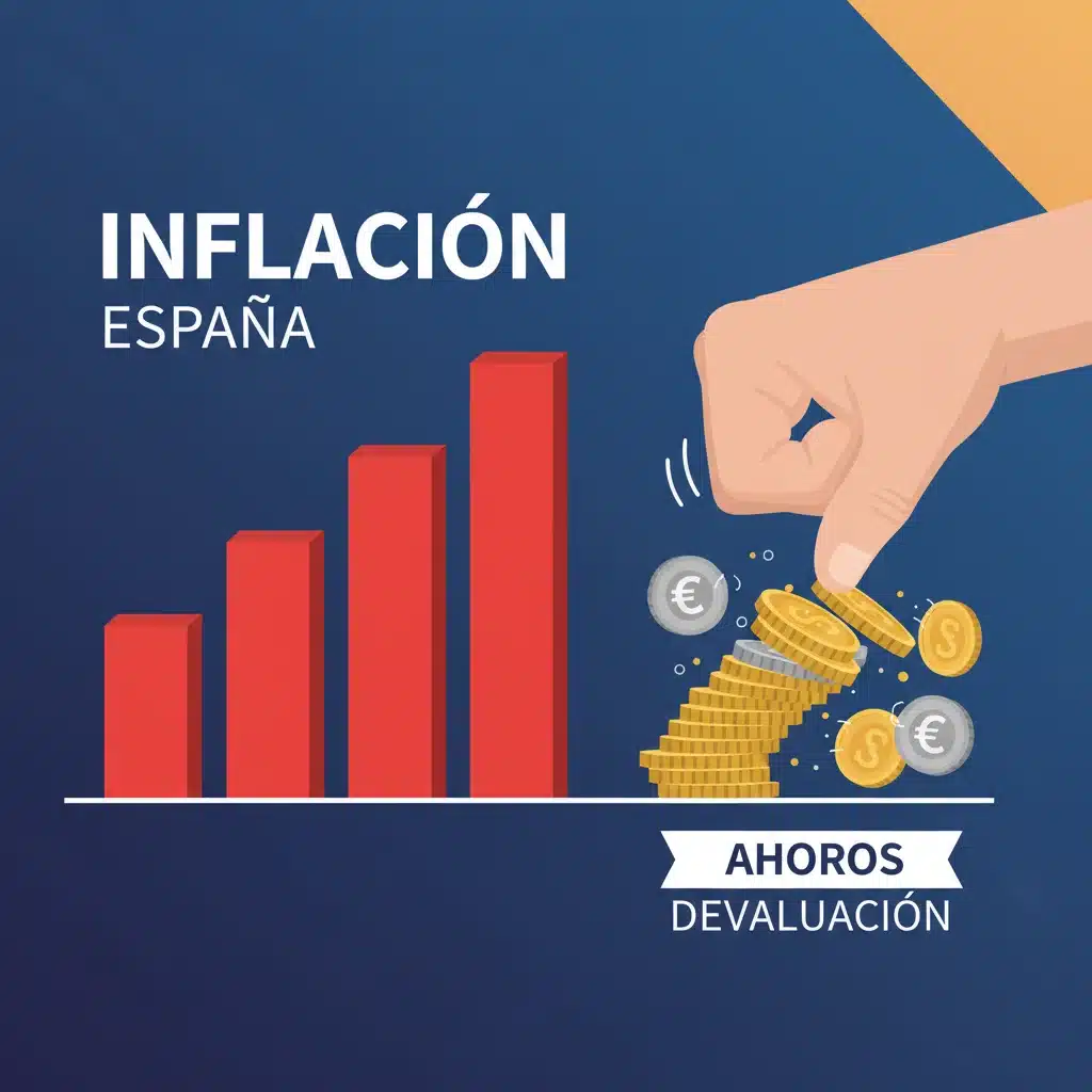 Gráfico de inflación creciente y monedas cayendo, representando la pérdida de poder adquisitivo