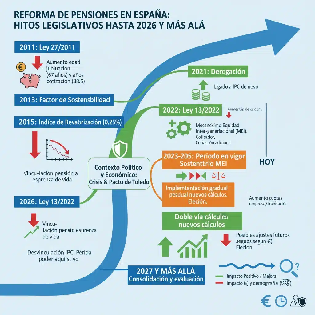 Infografía de hitos clave en la reforma de pensiones española
