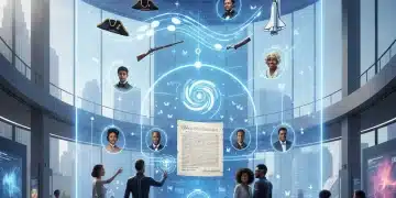 Interface de musée numérique futuriste affichant des artefacts historiques américains
