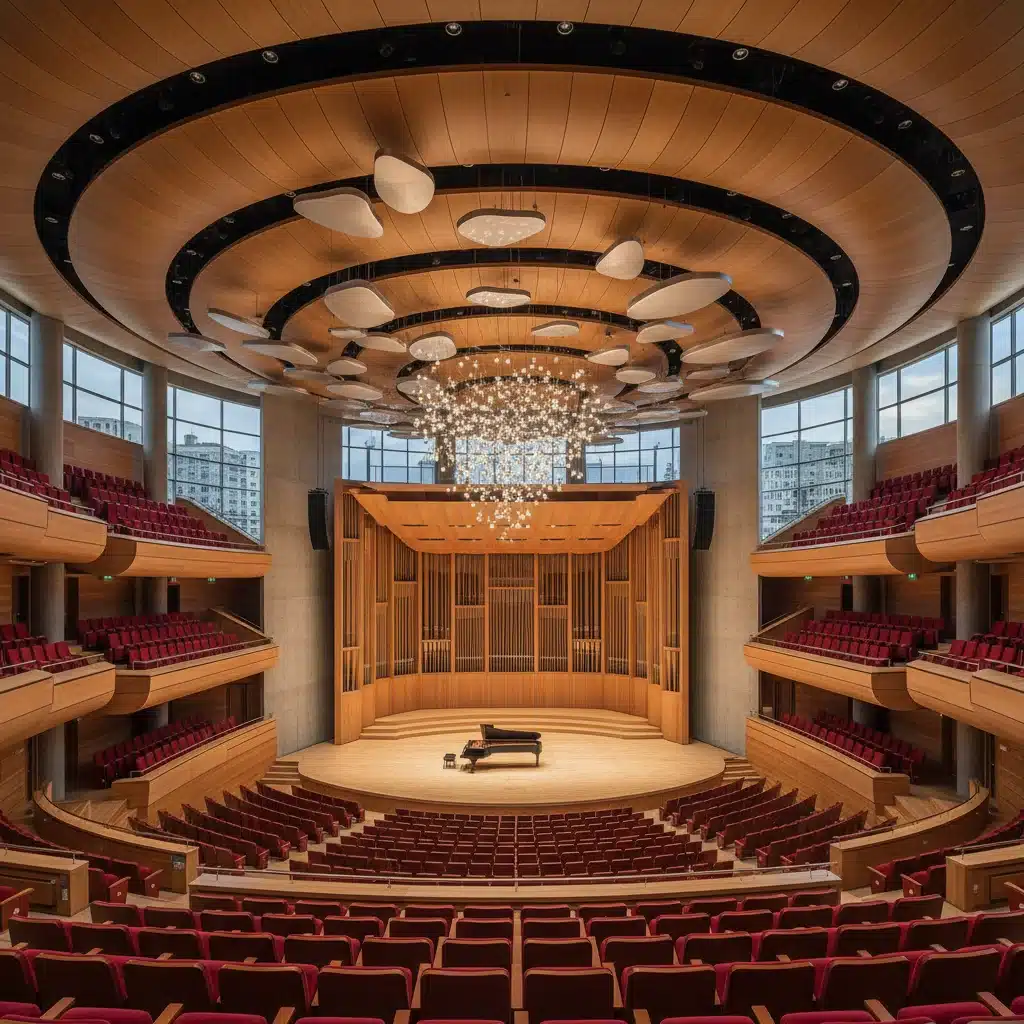 Interior majestuoso de un auditorio nacional preparado para un evento.