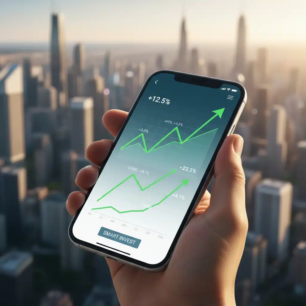 Mano sosteniendo un smartphone con gráficos de inversión en bolsa.