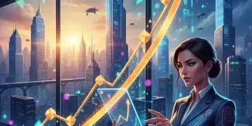 Graphique financier en croissance avec des données numériques et un investisseur analysant des informations sur une tablette, symbolisant l'optimisation du portefeuille.