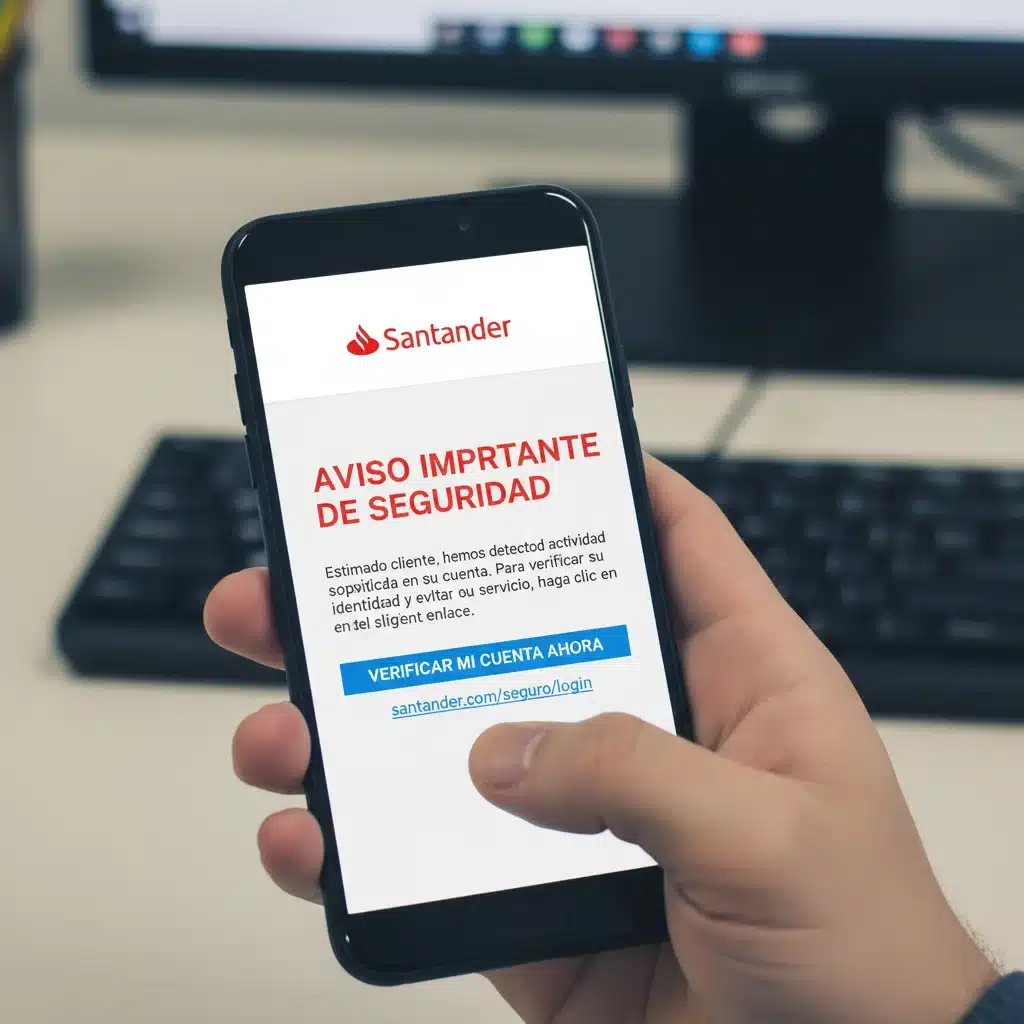 Persona viendo un correo electrónico de phishing fraudulento en su móvil