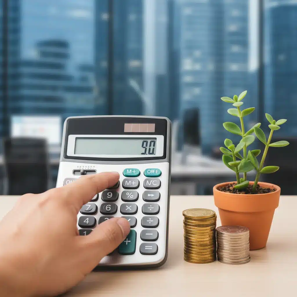 Mano utilizando una calculadora para la planificación fiscal y gestión de costes en PYMES españolas.