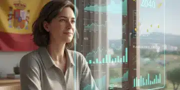 Persona planificando su jubilación en España para 2040 con gráficos financieros.