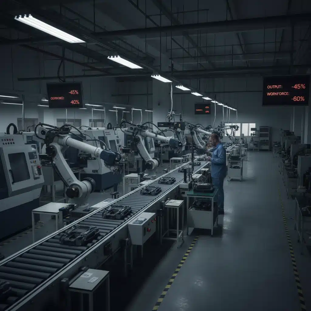 Línea de producción industrial ralentizada, reflejando la contracción económica.