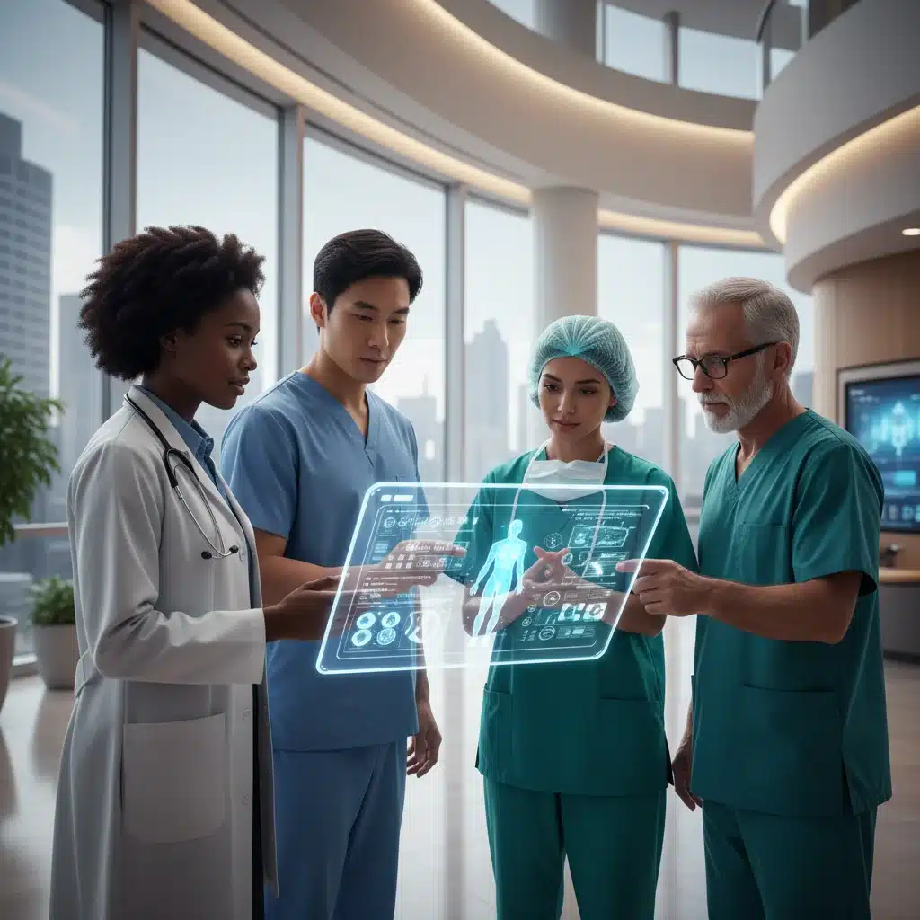 Profesionales sanitarios colaborando en un entorno digital hospitalario