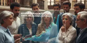 Grupo de personas diversas analizando gráficos financieros sobre la reforma de pensiones en España para 2026.