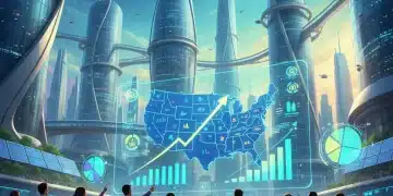 Futuristic professionals analyzing 2026 US labor market trends with holographic graphs.