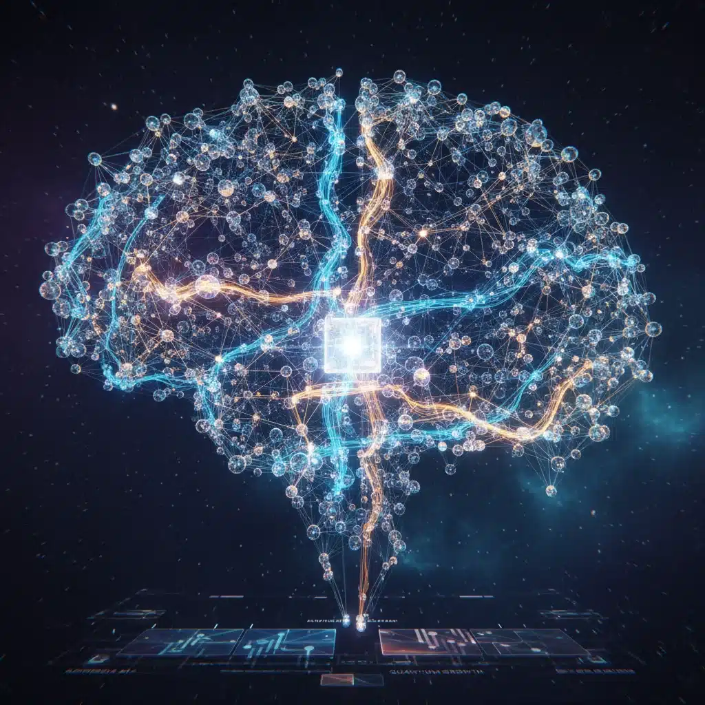 Intricate network of data points and algorithms depicting advanced AI and machine learning in robo-advisors.