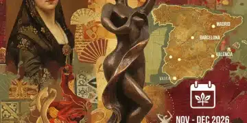 Collage artístico que representa las exposiciones de arte en España para el otoño de 2026